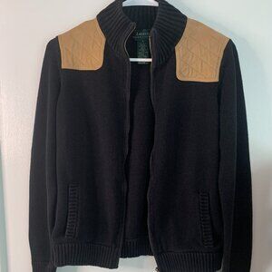 LRL Ralph Lauren Equestrian Full Zip Sweater Cardigan Suede Patches Size S